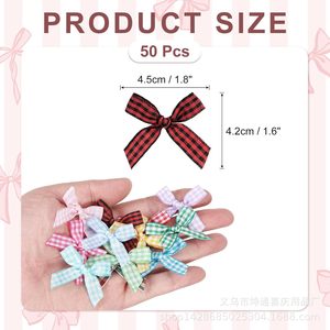 迷你格子格纹圣诞蝴蝶结 3.5*5 厘米 带胶带 适用于圣诞树 DIY 手工制作家居装饰 100 件/袋 - Product Image 6