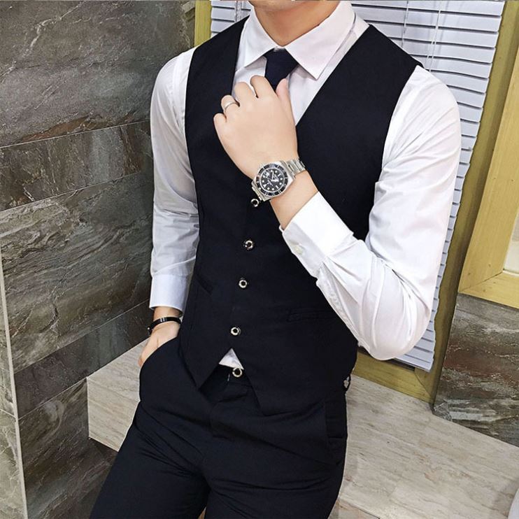Wholesale Men's Suit Vest Business Formal Vest Vest with Three Pockets Suitable for Suit or Tuxedo