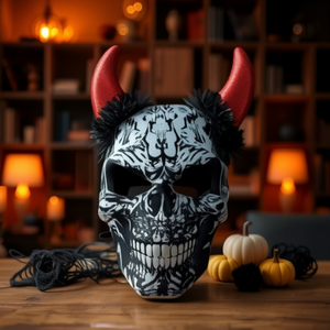 Masque de fête d'Halloween personnalisé mexicain pour adultes, motif fleur squelette en EVA 3D, masque fantôme - Product Image 1