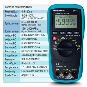Multimètre numérique automatique ALLOSUN EM133A, autorange ACA/DCA, max. 20A TRMS, 5999 points, instruments électriques - Product Image 3