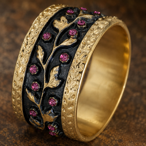 Anello vintage con foglie di vite incise, design floreale, accessori di moda per l'uso quotidiano - Product Image 4
