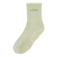 Chaussettes de fitness mi-mollet antidérapantes pour Pilates et danse, avec logo personnalisé sur le revers, en coton respirant et écologique pour femmes