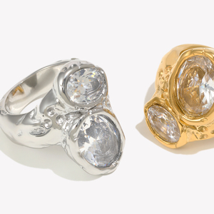 Europa en Amerika's best verkochte mode persoonlijke ring armband van roestvrij staal, verguld met 18K zirkoon, dubbele kop ring - Product Image 3