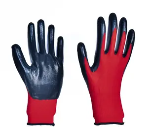 ถุงมือผ้าโพลีเอสเตอร์13ก. มีเชือกไนไตรล์แบบจุ่มไนลอนถุงมือนิรภัยใช้ในงานอุตสาหกรรมถุงมือป้องกันมือ