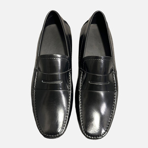 Mocassins noirs en cuir véritable pour hommes, à enfiler, talon plat, respirants, décontractés, couleur unie, avec design de couture - Product Image 2