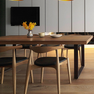 <span class=keywords><strong>Table</strong></span> à manger nordique moderne minimaliste, <span class=keywords><strong>table</strong></span> de conférence de bureau en fer rétro en bois massif, combinaison de chaises pour salon, ordinateur - Product Image 3