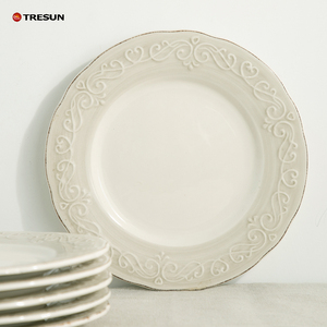 Assiette de service en grès beige de luxe, prix usine, pour cuisine, hôtel, restaurant, traiteur, avec motif en relief - Product Image 5