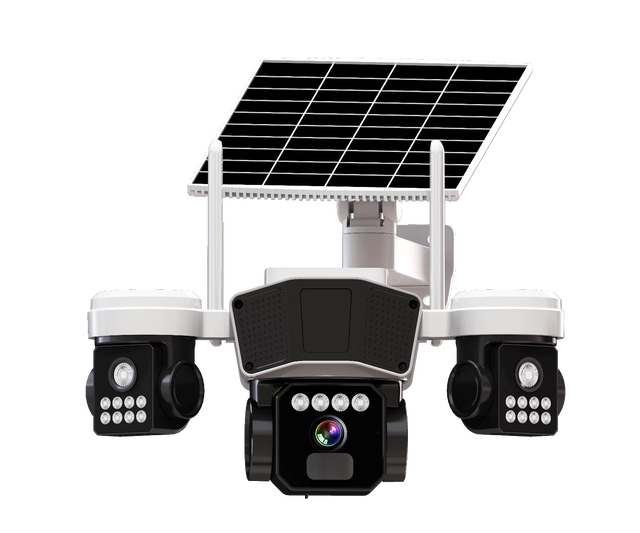 6MP Solar Security Camera 3screen 3lens PTZ Network Two-Way Audio Human Motion Tracking Night Vision Dome Cctv Camera