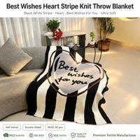 Black White Stripe Throw Blanket Heart <strong>Best</strong> Wishes Design Half Velvet Double Sided Ultra Soft for Sofa <strong>Couch</strong> Home Wholesale