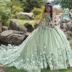 S3851R Nuovo Abito da Sposa <span class=keywords><strong>Verde</strong></span> 2025 con Fiori Tridimensionali, Fresco e Dolce Stile Fatato - Product Image 3