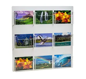 Custom Multi Kantong Organizer Acrylic Dinding Dipasang Kartu Pos Kartu Ucapan Pemegang Stand