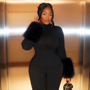 จั๊มสูทแขนยาวสีดำแขนยาวผ้ายืดสุดเซ็กซี่สำหรับผู้หญิงจั๊มสูทสั้นบอดี้สูท - Product Image 3