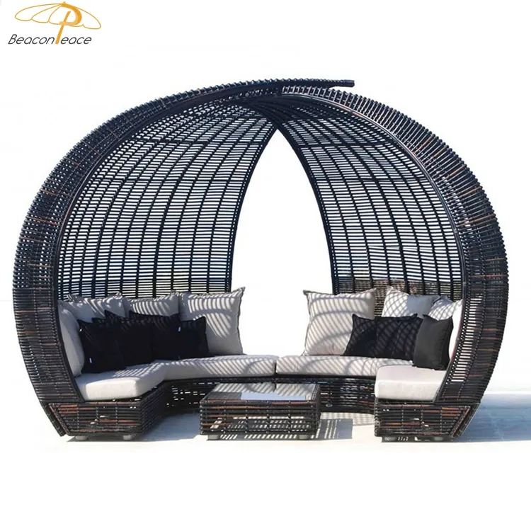 Tất cả thời tiết PE nhựa mây đi văng ngoài trời Vườn Patio wicker Lounger phơi nắng