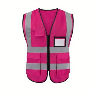 Gilet de sécurité réfléchissant à plusieurs poches, fermeture éclair, séchage rapide, impression par transfert thermique, personnalisé, haute visibilité, vêtements de travail en polyester - Product Image 6