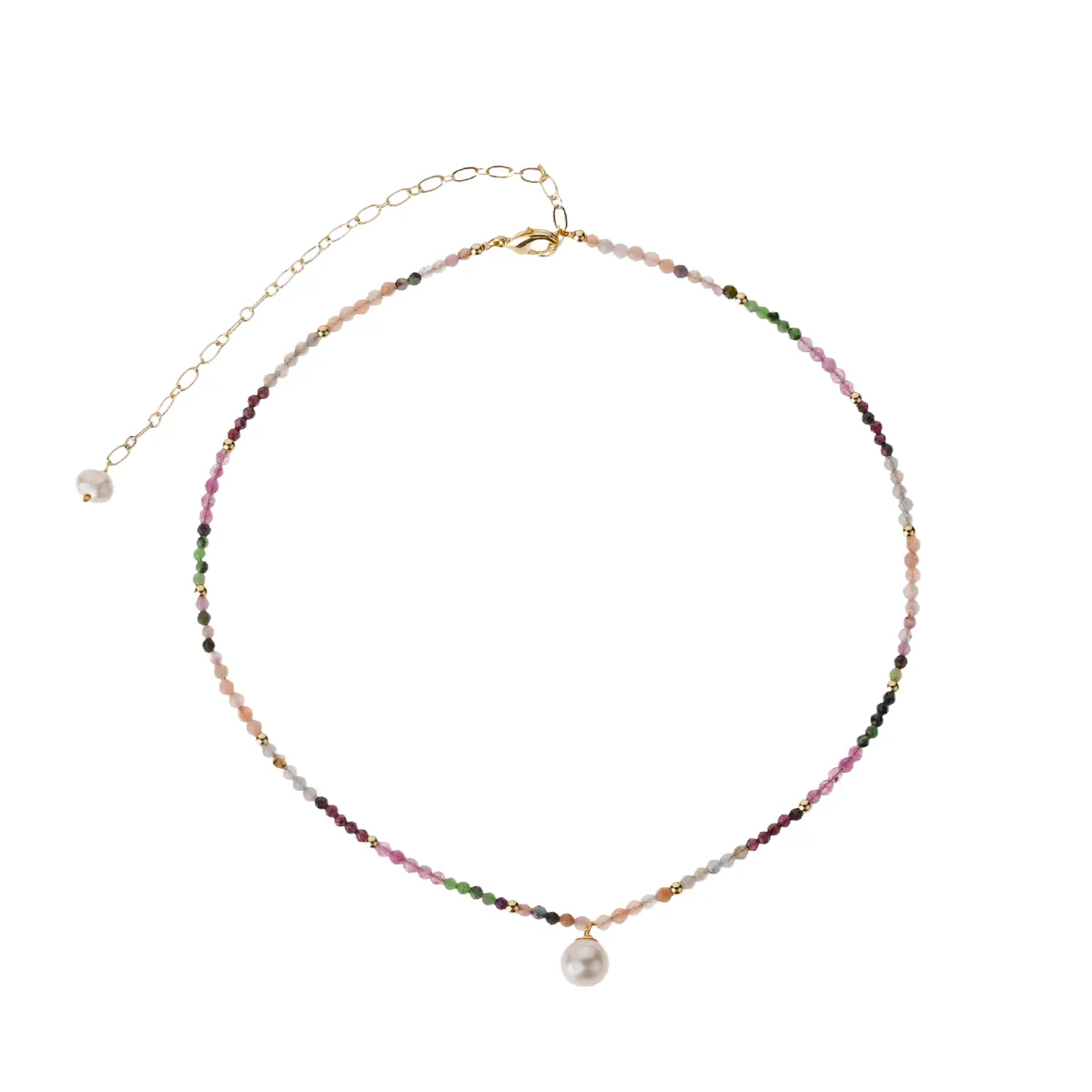 2023 Protection personnalisée naturel rond petit coloré tourmaline perles de cristal femmes bijoux avec crochet en or collier