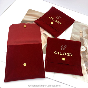 Bijoux en velours de couleur bordeaux emballage cadeau enveloppe pochette sac avec bouton doré pochette à rabat en velours pour boucles d'oreilles bague collier - Product Image 1