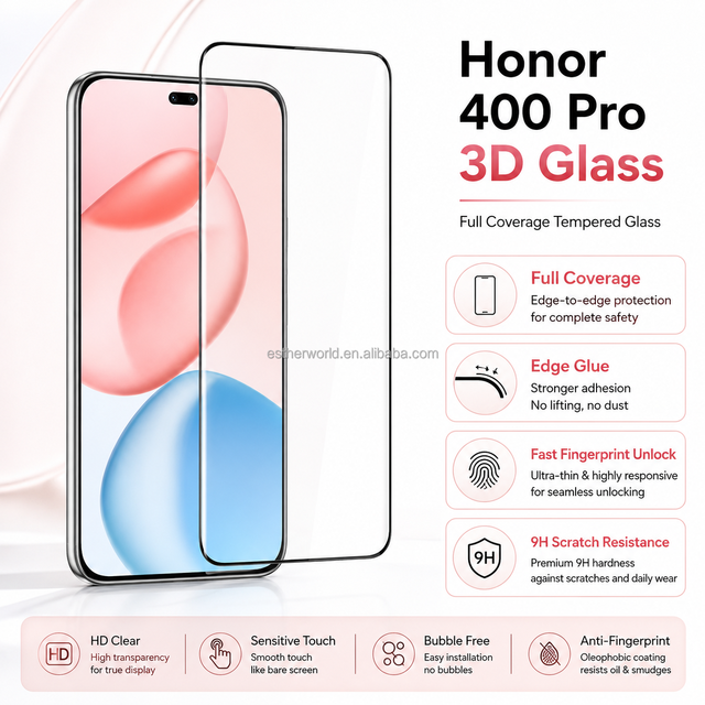 Honor 400 Pro International Edition 3D Tempered Glass Screen Protector 9H Hardness 99% Transparency for Mobile Phone Camera Lens