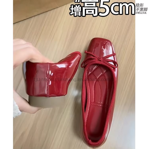 Nouvelles Chaussures de Mariage Plates en Cuir Verni Rouge pour Femme, Style Ballerines avec Nœuds, Semelle Légère Rehaussante, Idéales pour l'Été - Product Image 2