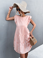 Robe Courte à Carreaux Rose pour Femme, Manches Volantées, Décontractée, Coupe Évasée, Vêtements d'Été – Fournisseur de Vêtements de Boutique en Gros