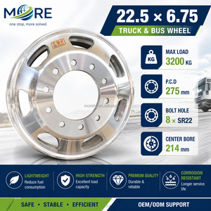 Nouvelle jante de camion en aluminium MEIKA 22,5 6,75 - Polissage brillant double face - Remplacement PCD 275 - 8 trous de boulons - Déport 151 - ISO/DOT - Product Image 2