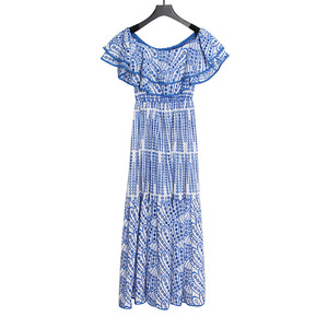 Vestido Midi Blanco Bordado con Volantes y Ojales, Elegante, Estilo Mexicano, Venta al por Mayor para Mujer - Product Image 5