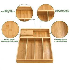 Organizador de cubiertos de bambú para cocina, bandeja de bambú para cubiertos con bloque de cuchillos extraíble - Product Image 3