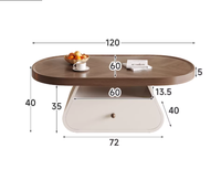Table basse moderne minimaliste rétro, table à thé ovale en noyer, design de luxe léger pour petit salon, usage domestique