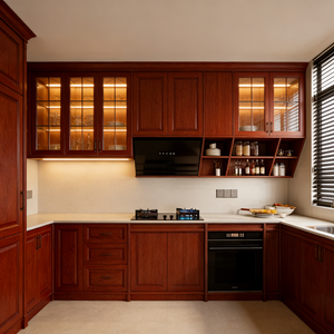 Cuisine moderne minimaliste en bois naturel Balom avec armoires en bois clair, détails <span class=keywords><strong>de</strong></span> finition foncés et comptoir en forme <span class=keywords><strong>de</strong></span> L - Product Image 6