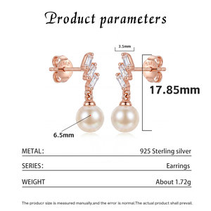 Élégantes boucles d'oreilles clous en cuivre étoilé avec perles et zircons, bijoux de luxe pour femme, cadeau de mariage ou de mariée - Product Image 6
