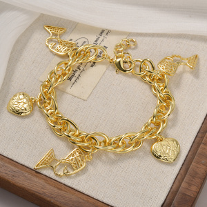 embossed egyptian queen heart charm chunky <b>copper</b> shiny personnalisé women fashion daily wholesale 18k gold plated <b>bracelet</b> - Product Image 2