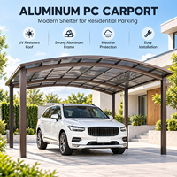 Abri de voiture moderne en aluminium pour PC avec toit résistant aux UV, structure robuste et protection contre les intempéries