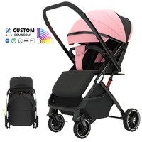 Poussette bébé compacte pliable légère à 4 roues en métal, poignée réversible, cadre en alliage d'aluminium, système de voyage en tissu pour bébés de 0 à 3 ans
