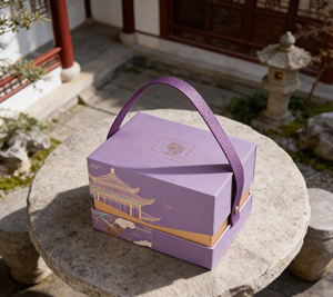 Boîte cadeau portable double couche en carton, style chinois, écologique, avec estampage à chaud doré et poignée en cuir – Vietnam, pour dimensions personnalisées - Product Image 6