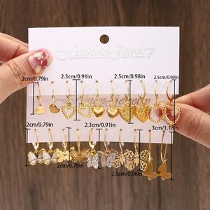 Joyería de Moda, Aretes de Aro Chapados en Oro, Forma de Mariposa y Corazón, para Mujer, Estilo Vintage, Uso Diario, Juego de 10 Piezas, 2024 - Product Image 1