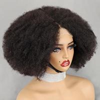Perruques brésiliennes vierges en cheveux humains naturels noirs, bouclées crépues, avec dentelle frontale HD 13x4 transparente, sans colle, effet volume élevé, pour femmes