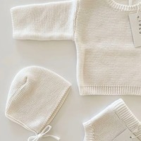 100% coton biologique tricoté ensemble de vêtements unisexe bébé pull enfant en bas âge doux printemps automne hiver tenue Ins Style pull fermeture