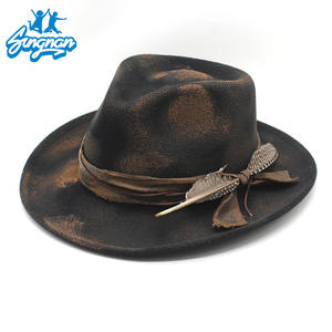 Chapeau Fedora de Cowboy à bords plats personnalisé adulte Deluxe feutre de laine Oktoberfest allemand <span class=keywords><strong>Tyrolien</strong></span> alpin <span class=keywords><strong>Costume</strong></span> Prop Panama Western Hat - Product Image 2