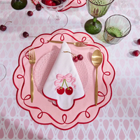 Serviettes de table carrées jetables écologiques en lin, modernes, à bord festonné, avec nœud rose cerise brodé, 40x40cm, pour mariage et fête