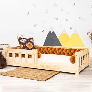 customized children kids floor bed high quality movable solid wood baby crib with railing for girls and boys
