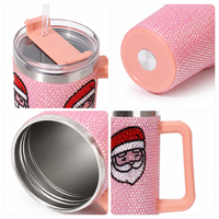 Gobelet isotherme personnalisé en acier inoxydable de 40 oz à double paroi avec poignée et paille, finition strass scintillante, idéal pour les cadeaux de Noël