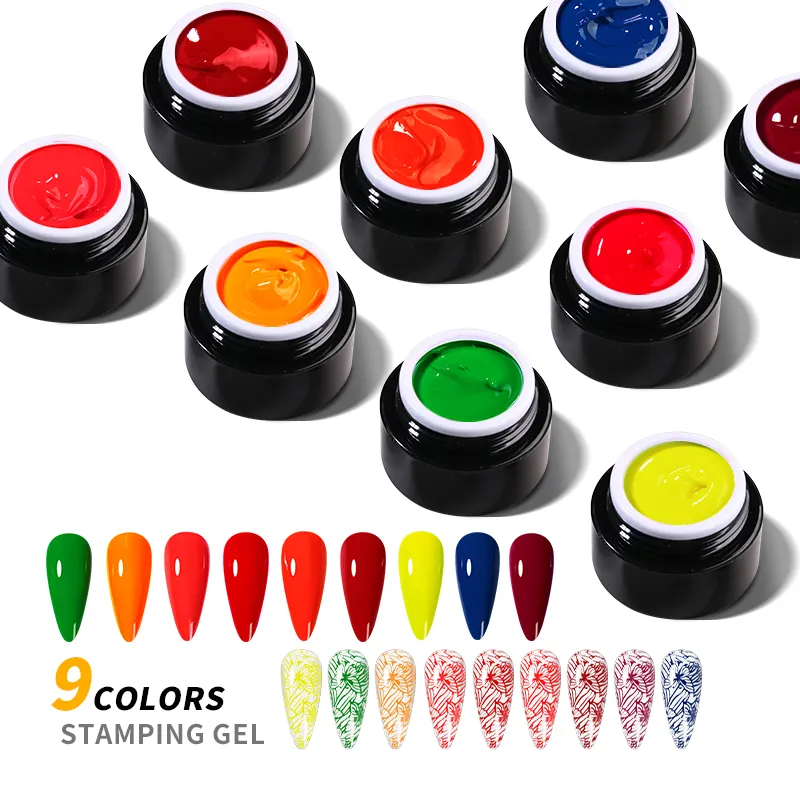 JTING 9 colors nail art stamping gel hot popular Fluorescence painting gel polish uv led nail gel paint OEM