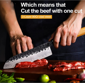 الأبنوس الخشب مقبض اليدوية مزورة دمشق الصلب VG10 النواة شفرة قطع الطبخ المطبخ طقم السكاكين - Product Image 2