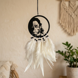 Atrapasueños Hanuman Hecho a Mano con Plumas Blancas y Cuentas Negras, Decoración Hindú Blanca y Negra para Colgar en la Pared del Hogar o Dormitorio - Product Image 2