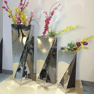 Vaso di fiori alto e moderno in acciaio inox fioriera argento grande metallo specchio pavimento vasi per la decorazione della casa