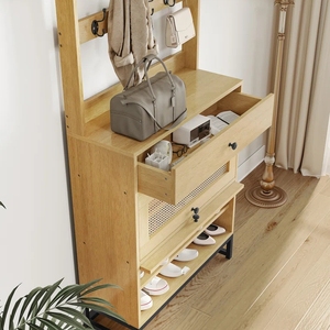 15 Pair Shoe Storage Cabinet with <strong>Hall</strong> Tree Rattan Door - Product Image 3