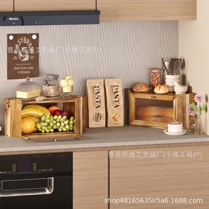 Wooden Bread Box <b>Corner</b> Kitchen Counter Storage Airtight Rectangle Wood Grain Color Lid Vegetable Fruit <b>Cabinet</b> - Product Image 4
