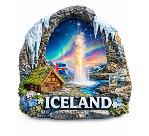 Vente flash - Aimant de réfrigérateur en résine 3D d'<span class=keywords><strong>Islande</strong></span> avec design de géysère et d'aurore boréale - Souvenir touristique haut de gamme - Décoration de la maison - Cadeau - Product Image 1