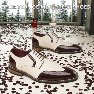 Chaussures habillées à bout pointu, brogues à lacets pour hommes, chaussures de cérémonie, de mariage, de bureau, en cuir PU, tailles 39-48 - Product Image 2