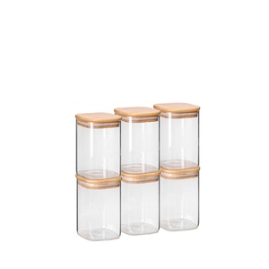 Factory Borosilicate Glass Square Shape <b>Spice</b> <b>Jar</b> Food Storage Container <b>Jar</b> With Airtight Acacia Lid for <b>Spice</b> Coffee Srorage - Product Image 1