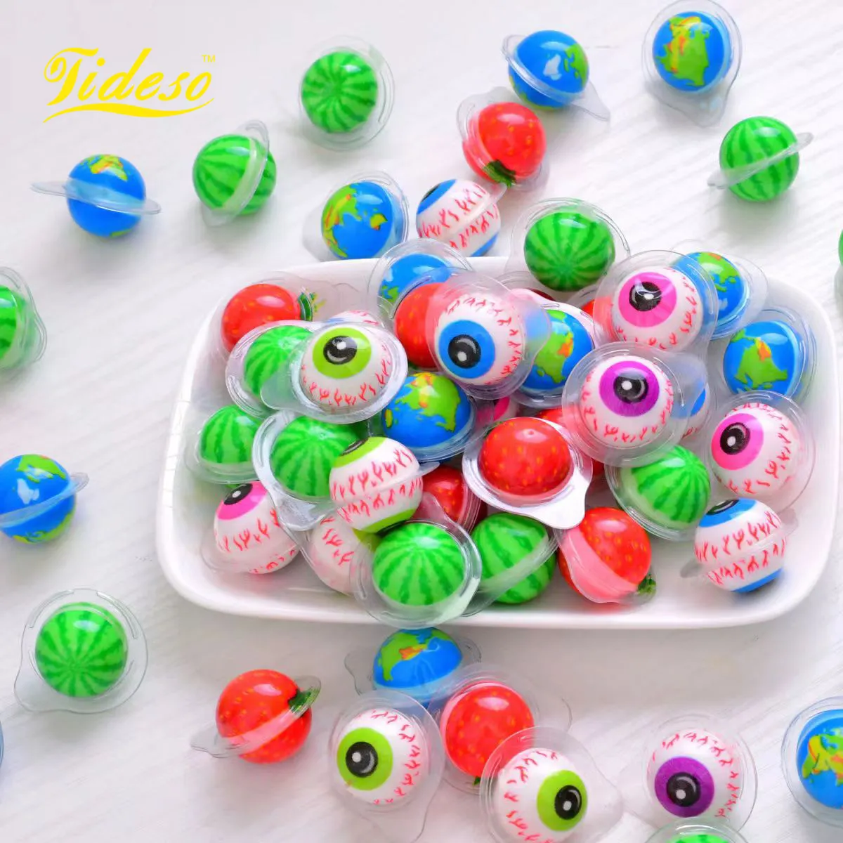 2024 Nieuwe Trend Custom 4d Popping Gummy Candy 200 Stuks Halal Zoete Mini Eyeball Gummies In Fruitige Smaak Fruitbal Vorm Voor Kinderen